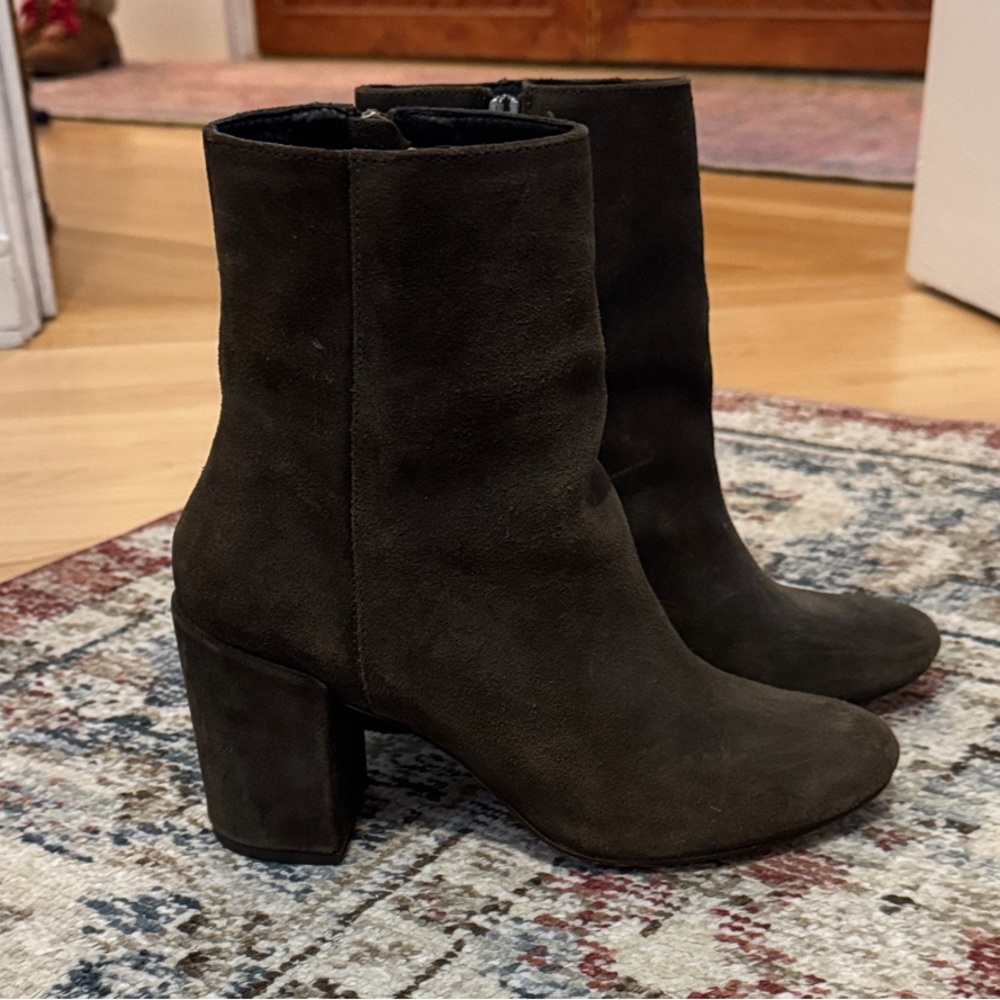 Thursday Boot Company Women's Suede Block Heel Ankle Boots in Dark Brown